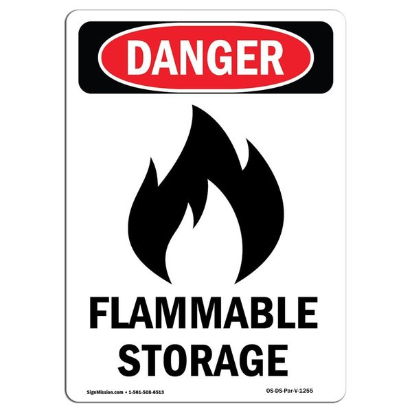 Signmission OSHA Danger Sign, 10" Height, Aluminum, Flammable Storage, Portrait, V-1255 OS-DS-A-710-V-1255